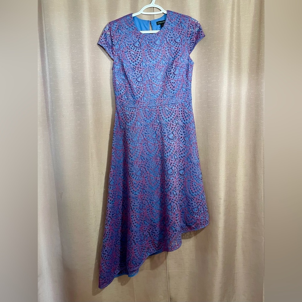 Banana Republic A-Line Asymmetrical Dress in Blue and Red Lace GUC